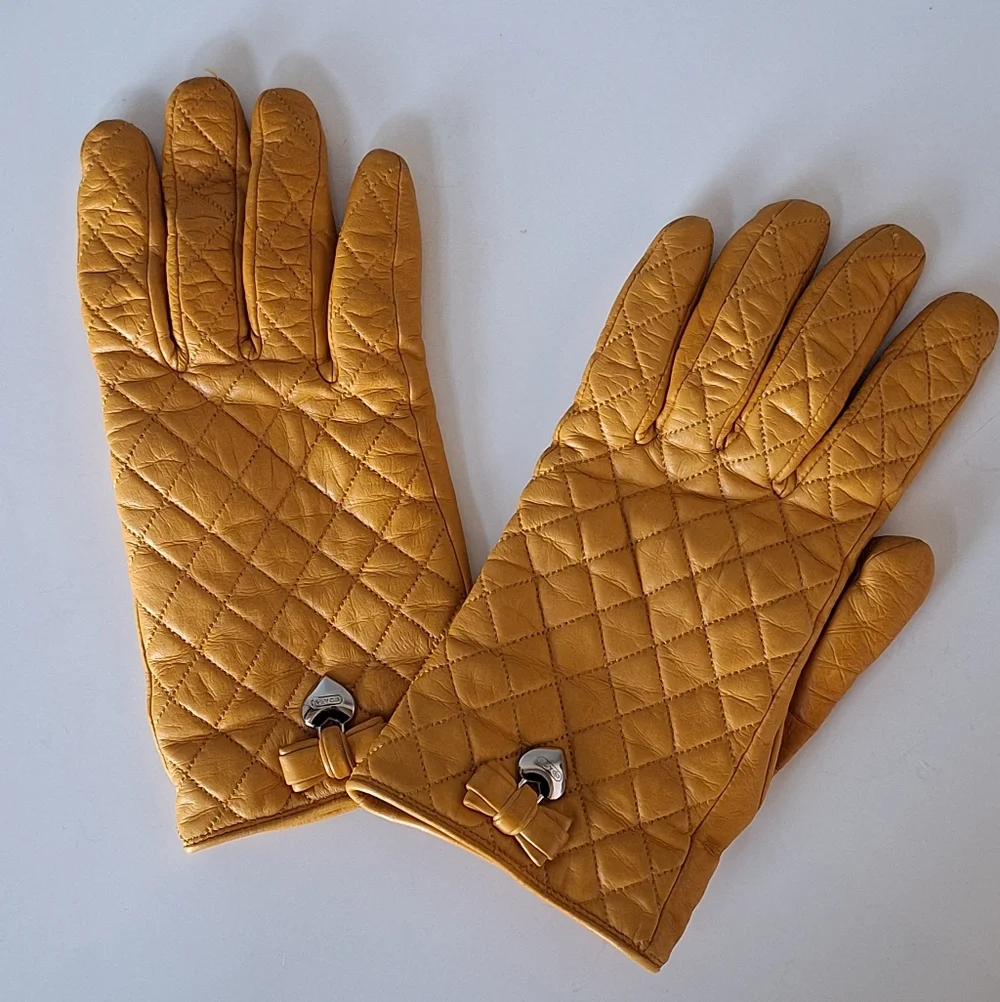 Coach Quilted Yellow Leather Gloves - Picture 2 of 6